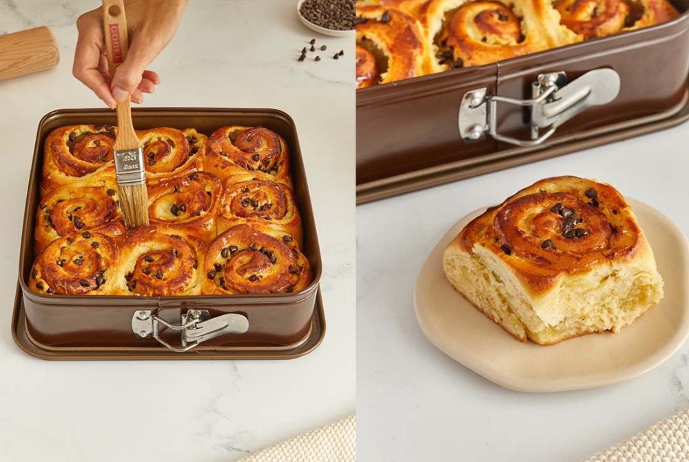 deux images d&rsquo;un g&acirc;teau escargot moelleux &agrave; la sortie du four