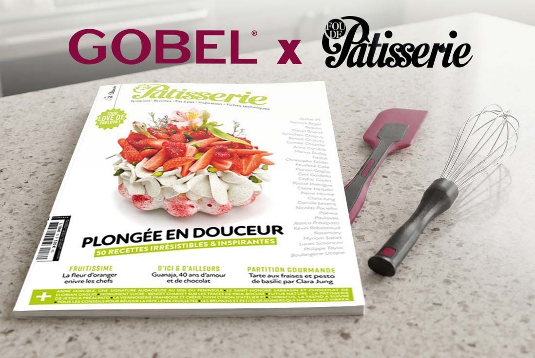 Magazine Fou de Pâtisserie et ustensiles Gobel sur plan de travail
