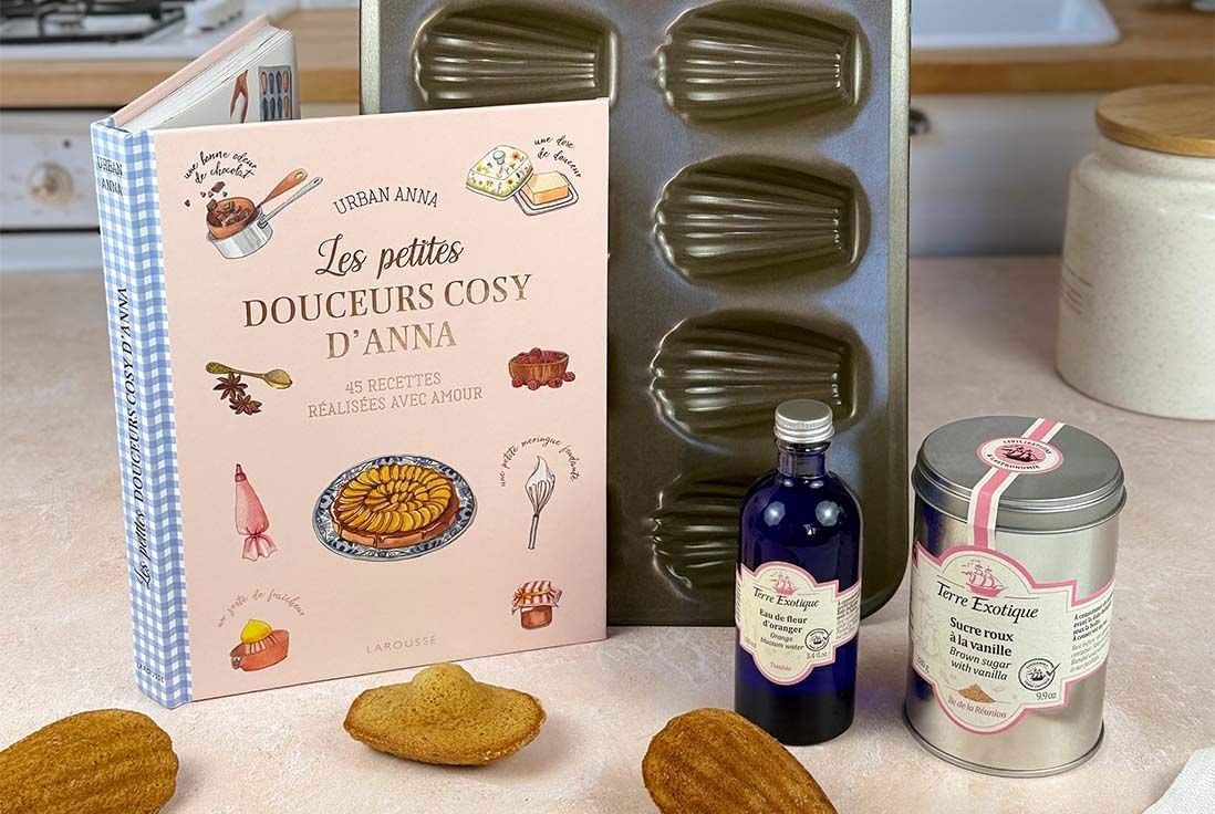 Madeleines moelleuses maison avec livre Larousse Cuisine et ingrédients Terre Exotique