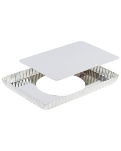 Tarte rectangulaire cannel&eacute;e - fer blanc - fond mobile - 290x205 mm dim ext / 275x195mm dim int - h25mm