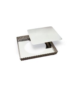 Tarte carrée cannelée - fer blanc - fond mobile - 230x230 mm dim ext / 220x220 mm dim int - h25mm