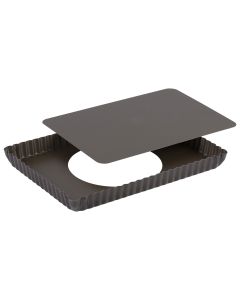 Tarte rectangulaire cannelée - Antiadhérent (sans PFAS) - fond mobile - 290x205 mm dim ext / 275x195mm dim int - h25mm