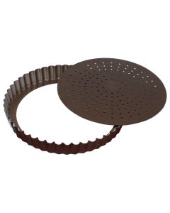 Tourtière cannelée perforée - Antiadhérent (sans PFAS) - fond mobile - Ø320 mm h28 mm