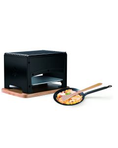 Barbecue-Braséro de table "Edelweiss" 2 cotés ouverts pour utilisation en intérieur (+ KIT reblochonade : 1 poêlon acier + spatule composite)