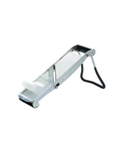 Mandoline professionnelle Compact-PRO INOX avec poussoir et pied ergonomique - 2 peignes effileurs (4 & 10 mm)