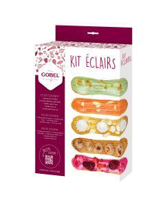 Kit éclairs : 1 plaque 8 éclairs, 2 poches pâtissières réutilisables, 3 douilles inox - Recette exclusive incluse