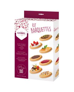 Kit barquette : 1 plaque de 12 barquettes, 1 maryse, 1 poche p&acirc;tissi&egrave;re, 1 douille