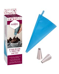 Kit 1 poche pâtissière réutilisable grand format 45 cm et 2 douilles