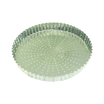 Tourtière cannelée perforée - fer blanc - fond fixe - Ø260 mm h28 mm