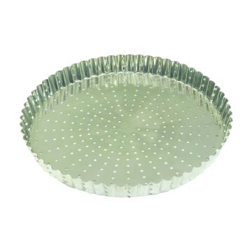 Tourtière cannelée perforée - fer blanc - fond fixe - Ø280 mm h28 mm