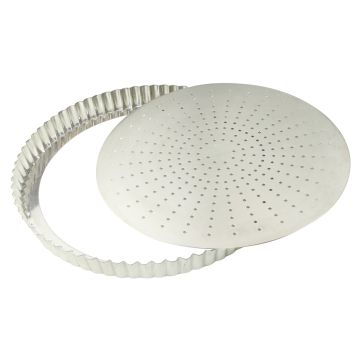 Tourtière cannelée perforée - fer blanc - fond mobile - Ø260 mm h28 mm