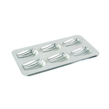 Plaque 6 madeleines gourmandes - fer blanc - 395 x 200 mm