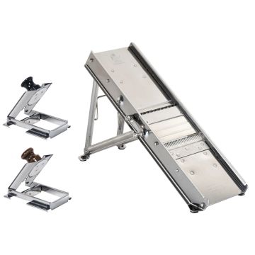 Mandoline inox professionnelle avec chariot poignée bois - 3 & 10 mm