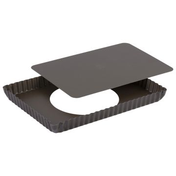 Tarte rectangulaire cannelée - antiadhérente - fond mobile - 290x205 mm dim ext / 275x195mm dim int - h25mm