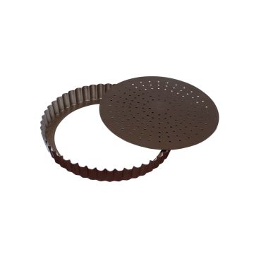 Tourtière cannelée perforée - Antiadhérent (sans PFAS) - fond mobile - Ø200 mm h28 mm