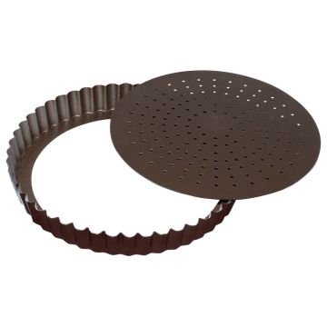 Tourtière cannelée perforée - Antiadhérent (sans PFAS) - fond mobile - Ø320 mm h28 mm