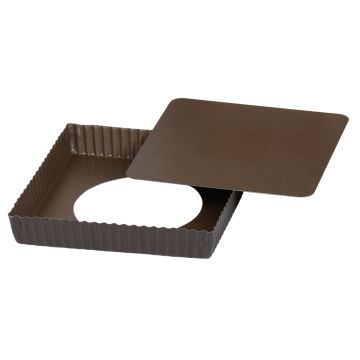 Tarte carrée cannelée - Antiadhérent (sans PFAS) - fond mobile - 230x230 mm dim ext / 220x220 mm dim int - h25mm