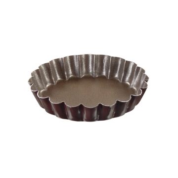 Boîte ronde de 6 tartelettes rondes cannelées Ø100 mm - antiadhérent - fond fixe