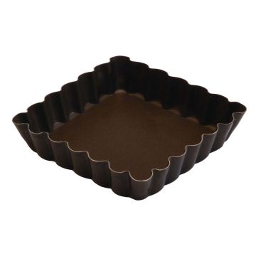 Tartelette carrée cannelée - antiadhérente - fond fixe - 100x100 mm dim ext / 90x90 mm dim int - h 20 mm