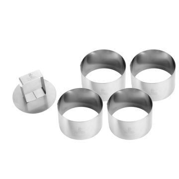 Boîte de 4 cercles inox épaisseur 6/10è - Ø70 mm h40 mm - et poussoir
