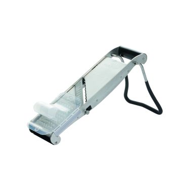 Mandoline professionnelle Compact-PRO INOX avec poussoir et pied ergonomique - 2 peignes effileurs (4 & 10 mm)
