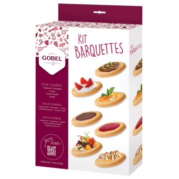 Kit barquette : 1 plaque de 12 barquettes, 1 maryse, 1 poche p&acirc;tissi&egrave;re, 1 douille