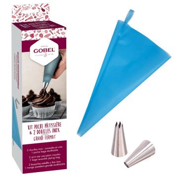 Kit 1 poche pâtissière réutilisable grand format 45 cm et 2 douilles