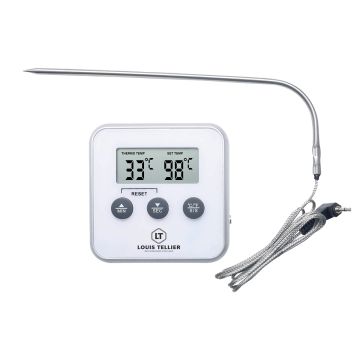 Thermomètre à sonde magnétique et minuteur - 8x8x1,5 cm