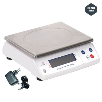 Balance &eacute;lectronique professionnelle - 30kg - IP53 - pr&eacute;cison 2g -  avec adaptateur secteur - plateau amovible inox 29,8 x 23,6 cm