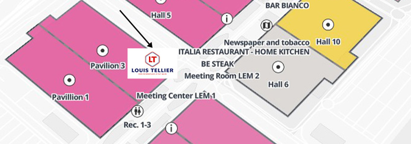 image du plan du salon Host Milano avec l'endroit où se trouve le groupe Louis Tellier au Pavillon 3 – Stand E66
